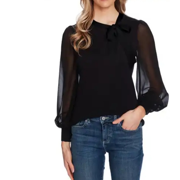 Cece Black Illusion Sleeve Sweater Xs 